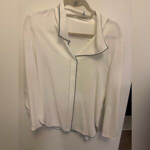 Aritzia White Blouse with Black Trim